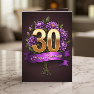 Gold Purple Floral 30th Wedding Anniversary Card