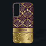 Gold & Purple Floral Damask Monogram LifeProof iPh Samsung Galaxy Case<br><div class="desc">Elegant deep-purple and gold floral damasks and swirls. Customisable monogram.</div>