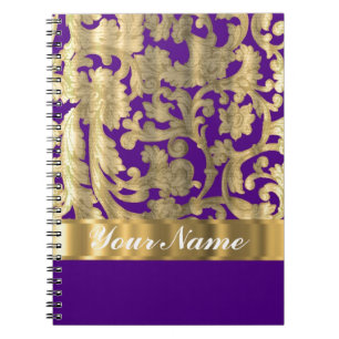 Gold & purple floral damask pattern notebook