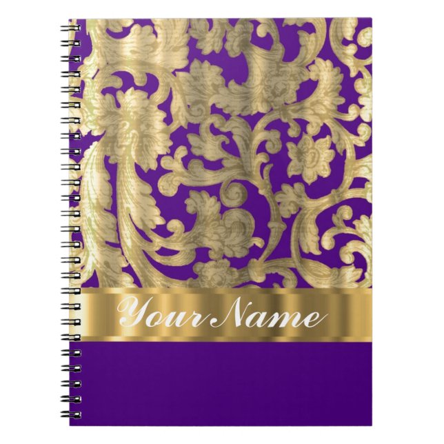 Gold & purple floral damask pattern notebook (Front)