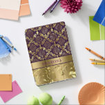 Gold & Purple Floral Damasks & Swirls iPad Pro Cover<br><div class="desc">Elegant gold and deep purple floral damask and swirls design with customisable monogram.</div>