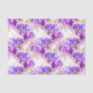Gold purple floral rose pattern party tissue paper