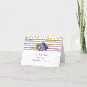 Gold, Purple Floral Wedding Thank You