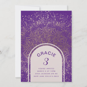 Gold Purple Foil Celebration Arch   Birthday Party Invitation