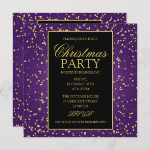 Gold Purple Foil Glitter Dots Christmas Party Invitation