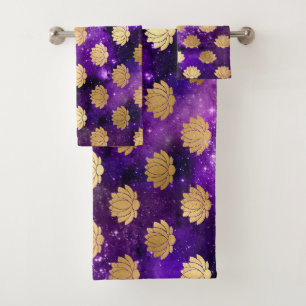 Gold & Purple Galaxy Dharma Mandala Pattern Bath Towel Set