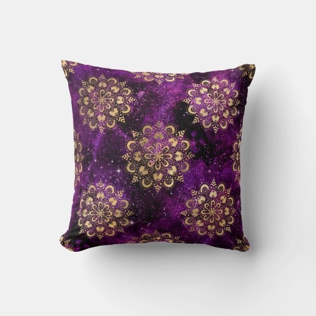 Gold & Purple Galaxy Dharma Mandala Pattern Cushion (Front)