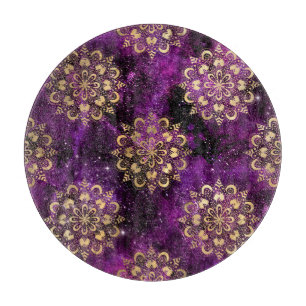 Gold & Purple Galaxy Dharma Mandala Pattern Cutting Board