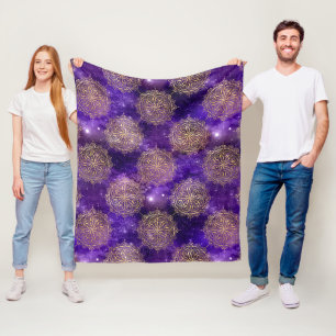 Gold & Purple Galaxy Dharma Mandala Pattern Fleece Blanket
