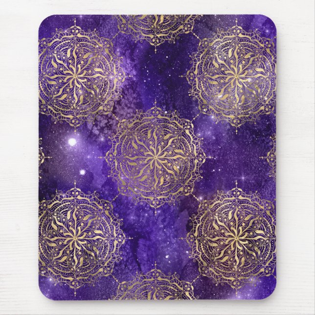 Gold & Purple Galaxy Dharma Mandala Pattern Mouse Pad (Front)