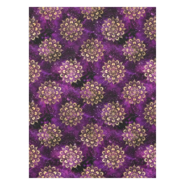 Gold & Purple Galaxy Dharma Mandala Pattern Tablecloth (Front)