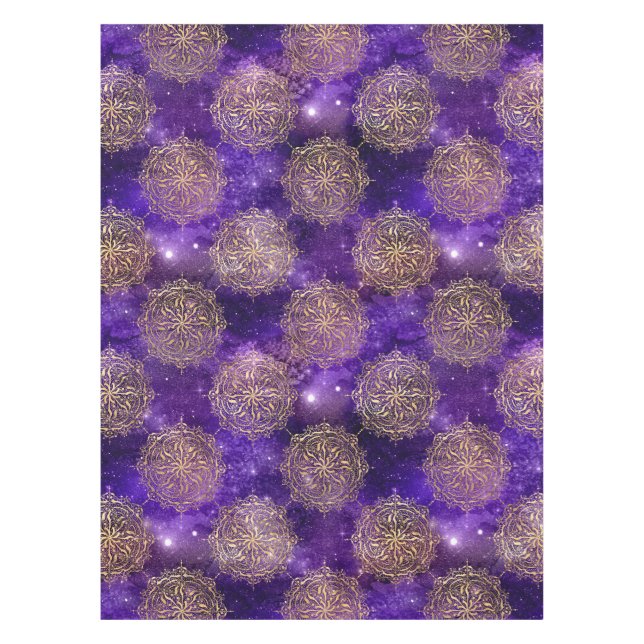 Gold & Purple Galaxy Dharma Mandala Pattern Tablecloth (Front)