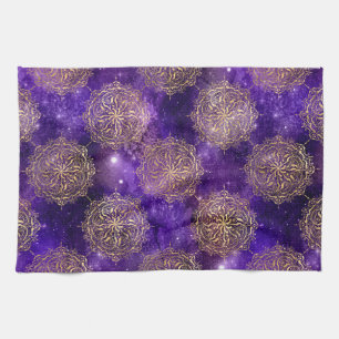 Gold & Purple Galaxy Dharma Mandala Pattern Tea Towel