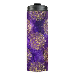 Gold & Purple Galaxy Dharma Mandala Pattern Thermal Tumbler