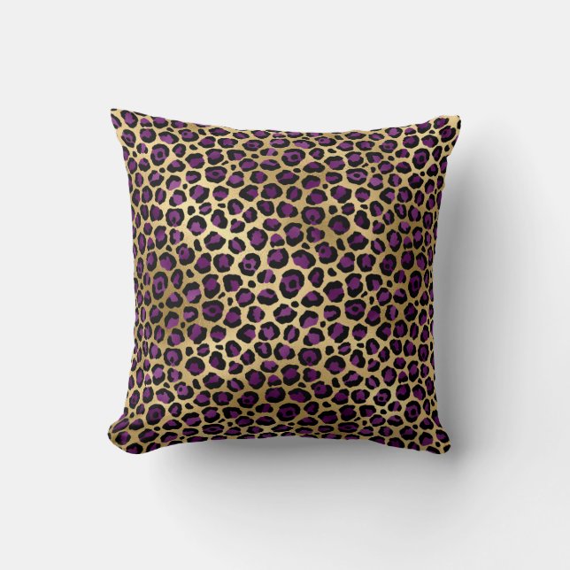 Gold & Purple Glam Leopard Cushion (Front)