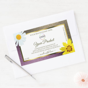 Gold Purple Glitter White Product Labels with Logo