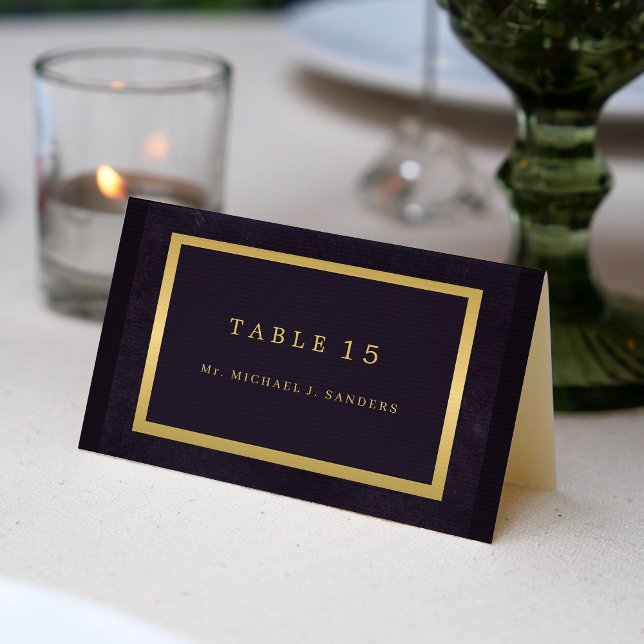 Gold purple guest name wedding place card  (Creator Uploaded)