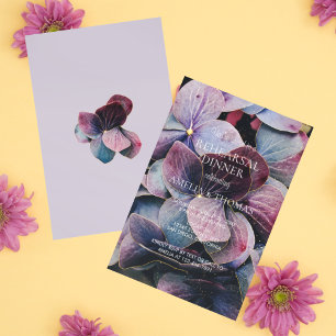 Gold Purple Hydrangeas Wedding Rehearsal Dinner Invitation