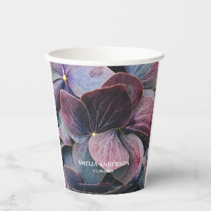 Gold Purple Lavander Hydrangeas Birthday Party Paper Cups