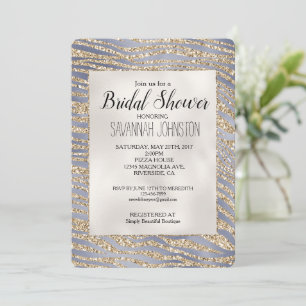 Gold Purple Luxe Glitter Zebra Bridal Shower Invitation