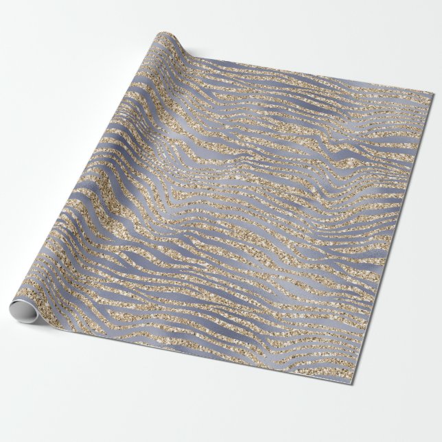 Gold Purple Luxe Glitter Zebra Peace Christmas     Wrapping Paper (Unrolled)