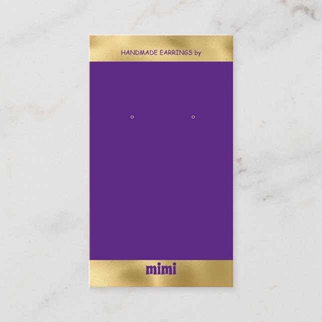 Gold Purple Luxury Earring Display  Business Card (Front)