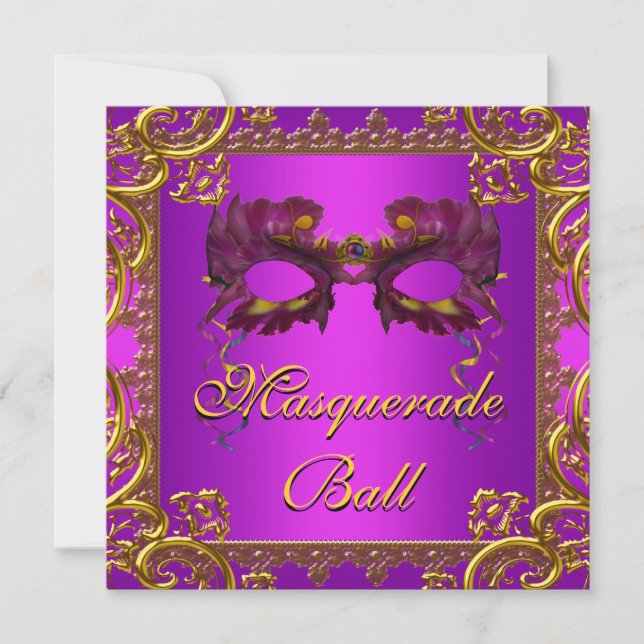 Gold Purple Mask Purple Masquerade Party Invitation (Front)