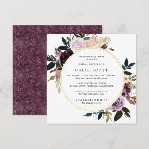 Gold Purple Mauve Pink Floral Bridal Shower Invitation