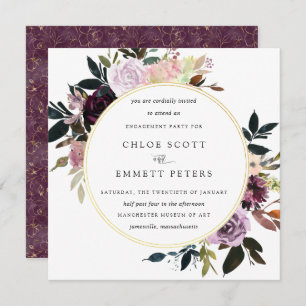 Gold Purple Mauve Pink Floral Engagement Party Invitation