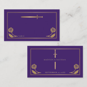 Gold Purple Mediaeval Royal Sword Wedding Place Card