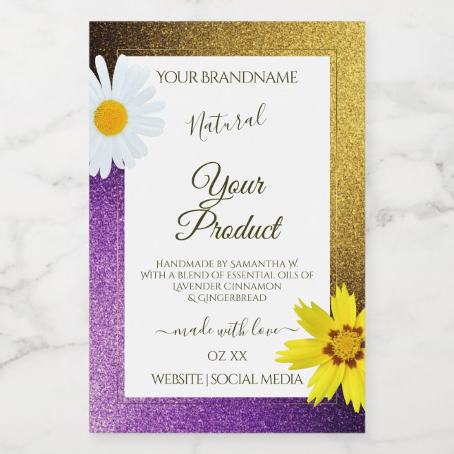 Gold Purple Metallic Glitter White Product Labels (Single Label)