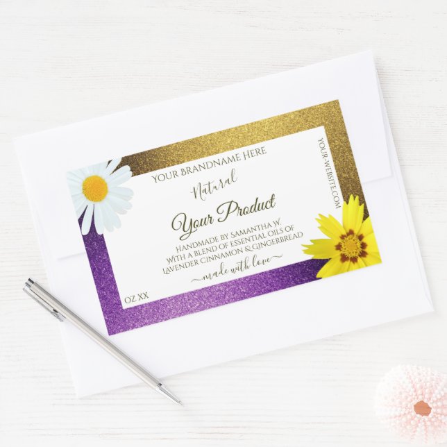 Gold Purple Metallic Glitter White Product Labels (Envelope)