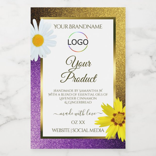 Gold Purple Metallic White Product Labels Add Logo (Single Label)