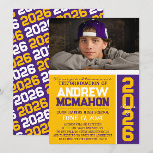 Gold & Purple Modern Graduation Photo Announcement