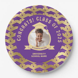 Gold Purple Photo Graduation Paper Plate