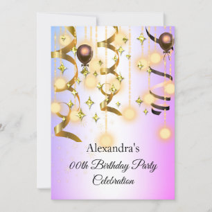Gold Purple Pink Lights Birthday Party Invite