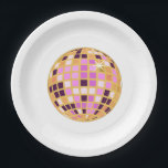 Gold Purple Retro Modern Disco Ball  Paper Plate<br><div class="desc">Dance,  dance! Evergreen disco mirrorball design for every dancing queen. Disco ball illustration pink aesthetic home decor,  party products and gifts.</div>