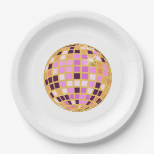 Gold Purple Retro Modern Disco Ball  Paper Plate
