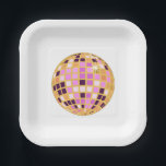 Gold Purple Retro Modern Disco Ball  Paper Plate<br><div class="desc">Dance,  dance! Evergreen disco mirrorball design for every dancing queen. Disco ball illustration pink aesthetic home decor,  party products and gifts.</div>