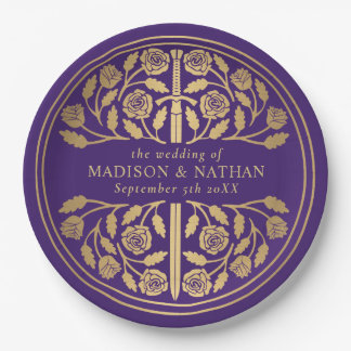 Gold Purple Royal Medieval Sword Wedding  Paper Plate