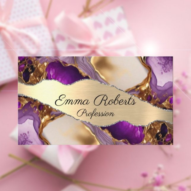 Gold Purple Shiny Stone Glitter Business Card (Creator Uploaded)