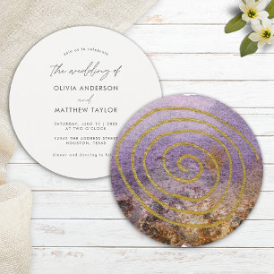 Gold Purple Simple Unique Watercolor Wedding Invitation