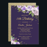 Gold Purple Sparkle Floral 18th Birthday Invite<br><div class="desc">More pretty floral Birthday Invitations in the Little Bayleigh Store!</div>