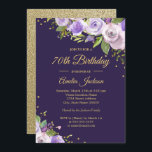 Gold Purple Sparkle Floral 70th Birthday Invite<br><div class="desc">More pretty floral Birthday Invitations in the Little Bayleigh Store!</div>