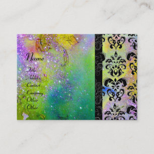 GOLD PURPLE SPARKLING DAMASK MONOGRAM green yellow Business Card