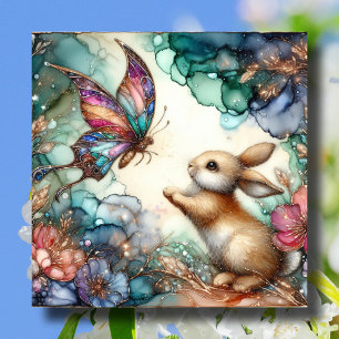 Gold Purple Stained Glass Bunny Butterfly Easter Holiday Card