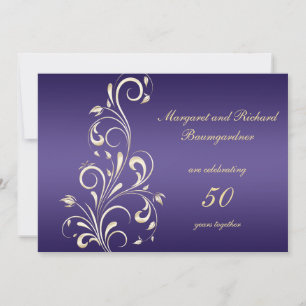 Gold Purple Swirls 50th Wedding Anniversary Invitation