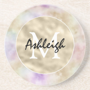 Gold Purple Tie dye Monogram Coaster