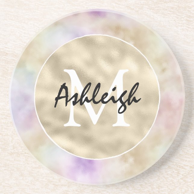Gold Purple Tie dye Monogram     Coaster (Front)