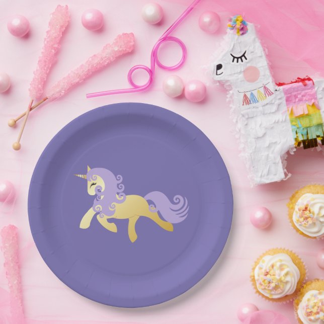 Gold Purple Unicorn   Paper Plate (Party)